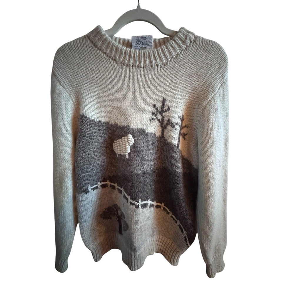 Rapaki Mahana Vintage New Zealand 100% Wool Unisex Pastoral Sweater Sz 36 *Flaw